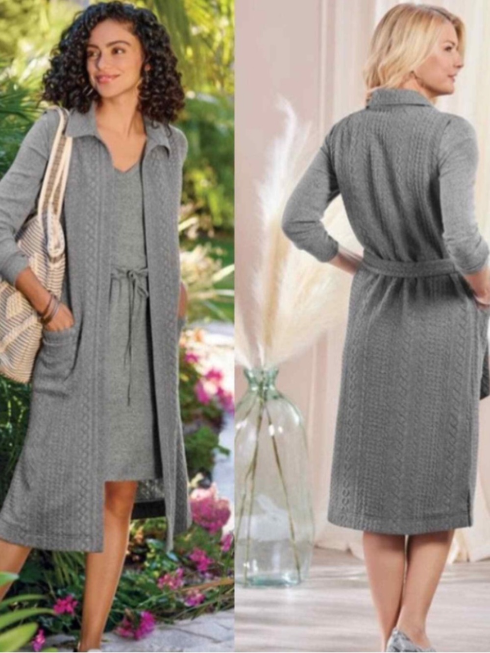 Soft Surroundings Twila Long Sweater Vest Gray Knit Duster Size PS minimalist